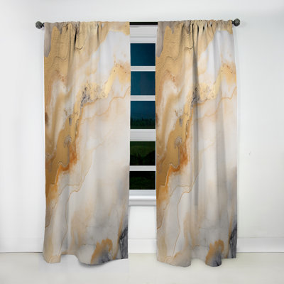 Abstract Beige And Gold Geyser Paint Iii - Modern Velvet Curtain - Room Darkening - 1 Panel