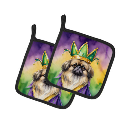 Pekingese King of Mardi Gras Pair of Pot Holders