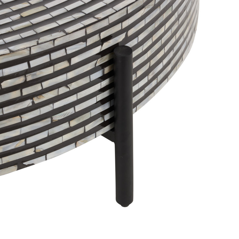 Maly Round Mother of Pearl Coffee Table, Gray Top/Black Base