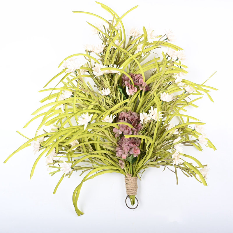 Faux Flower Blossom Grass Spray Hydrangea Floral Arrangement