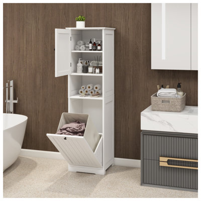 Armoire de trieur de linge blanche à un compartiment inclinable avec porte