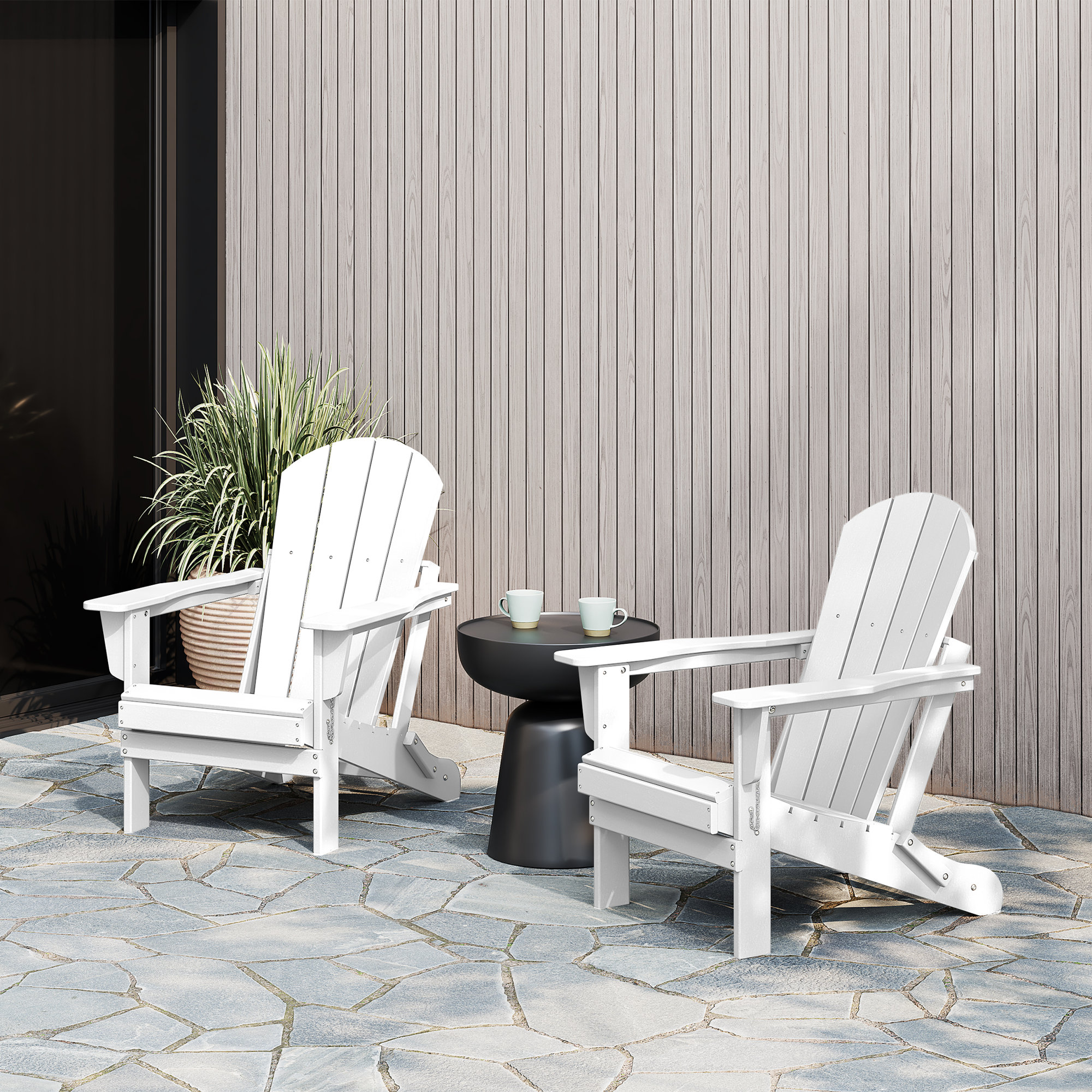 Laguna Foldable Outdoor Adirondack Set, White