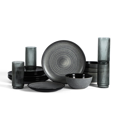 Service de table 16 pièces Stone Lain Dua, grès, verre borosilicaté