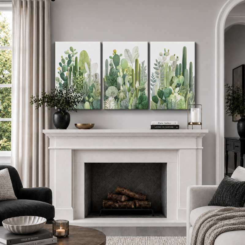 Cactus, plante botanique succulente, photos de salon, reproduction d'art sur toile encadrée, 36" H x 72" W x 1.5" D