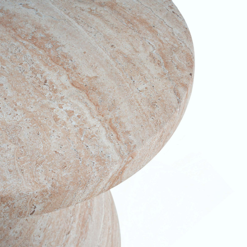 Outdoor/Indoor Travertine Lightweight Concrete Side Table, Amber