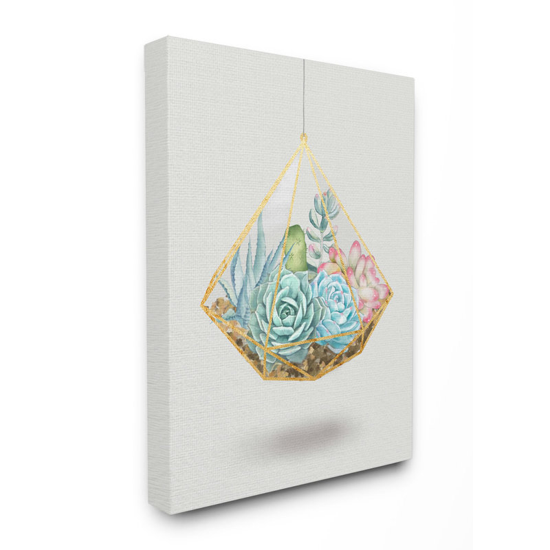 «Succulent Basket Gold Grey», impression, Toile tendue, H 20 po x l 16 po