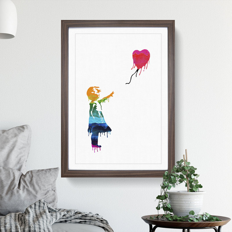 Banksy Balloon Girl - Framed Print, Walnut, 65cm H x 48cm W x 2cm D