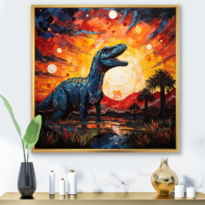 Red And Yellow Dinosaur Sunset II - Dinosaurwall Art