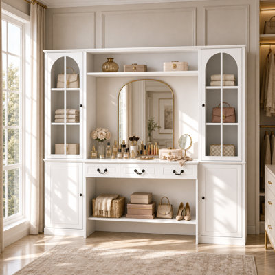 79'' H White Vanity Desk Storage Cabinet With Drawers