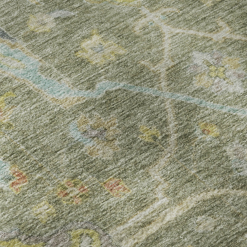 Premium Machine Washable Mayfield AMF2232 Global Rug, Aloe, 3' x 5'