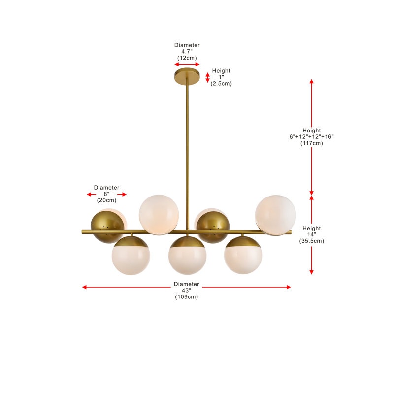 Azareyah 7-Light Dimmable Mid-Century Modern Chandelier, Brass, Frosted White
