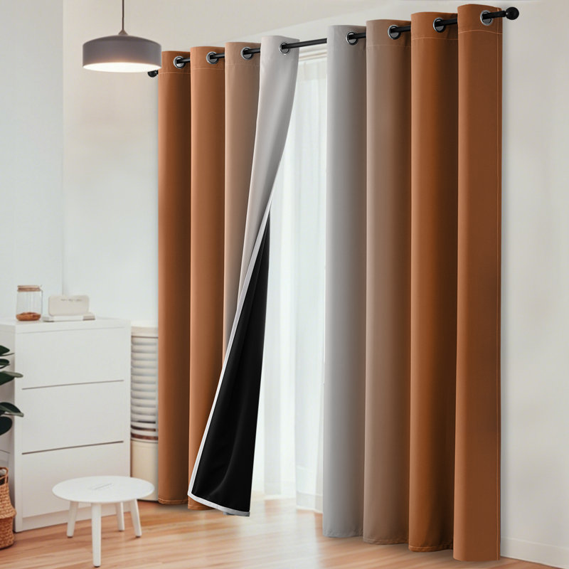 Ombre 100% Blackout Curtain-Room Darkening Grommet Drapes for Bedroom&Living Room, Brunt Orange, 52" W x 63" L