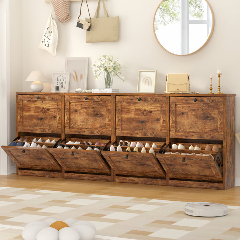 32 Pair Shoe Storage Cabinet, Rustic Brown/Black