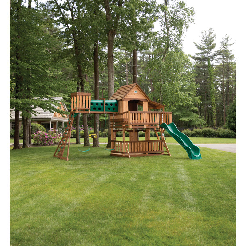 Woodridge Elite Cedar Swing Set with Green Slide and Sandbox