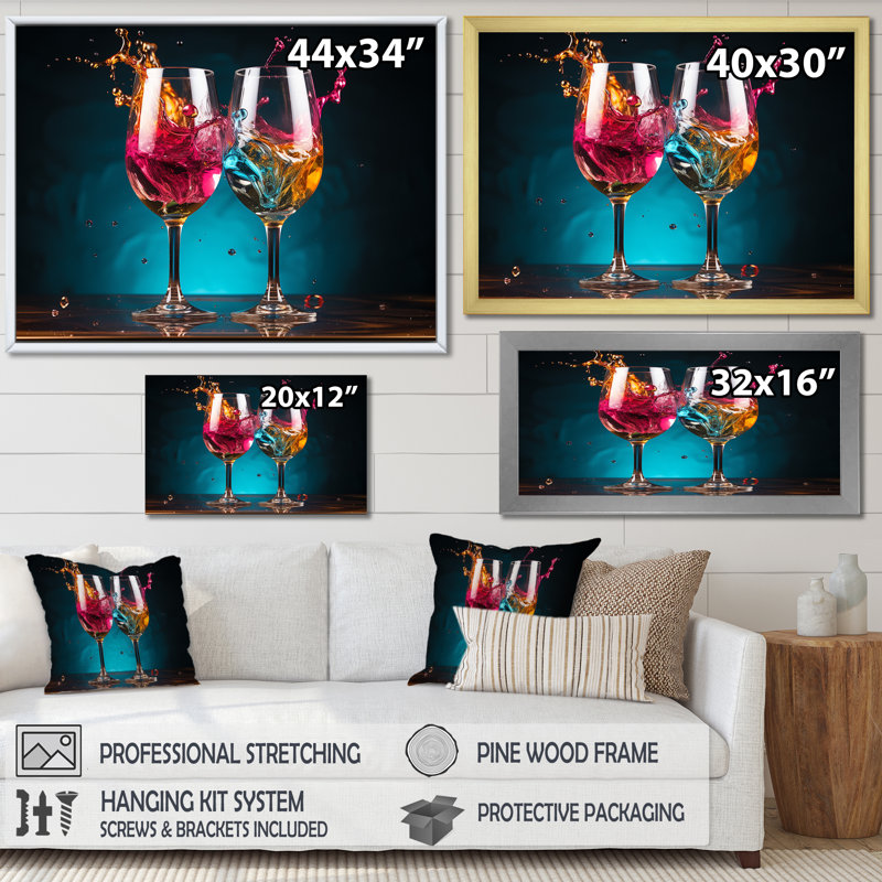 «Whimsical Cheers - Wine», art mural champagne, H 12 po x l 20 po x P 1 po, Toile tendue