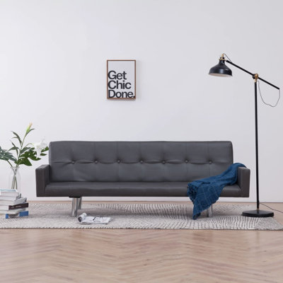 Canapé-lit avec accoudoirs en tissu gris foncé