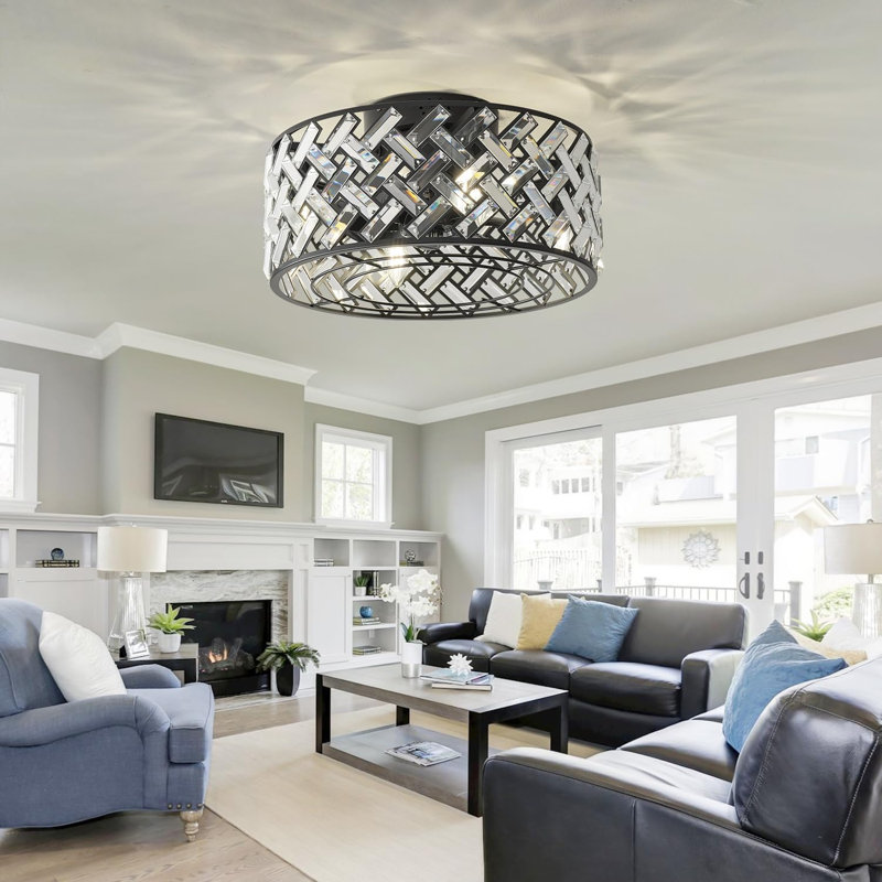 Cage Style Ceiling Fan With Light, Black