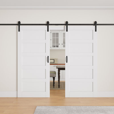 48" × 80" Solid Core Sliding Double Barn Doors Primed Surface Ready To Use All Installation Hardware Kit Door Lock Soft Close Included