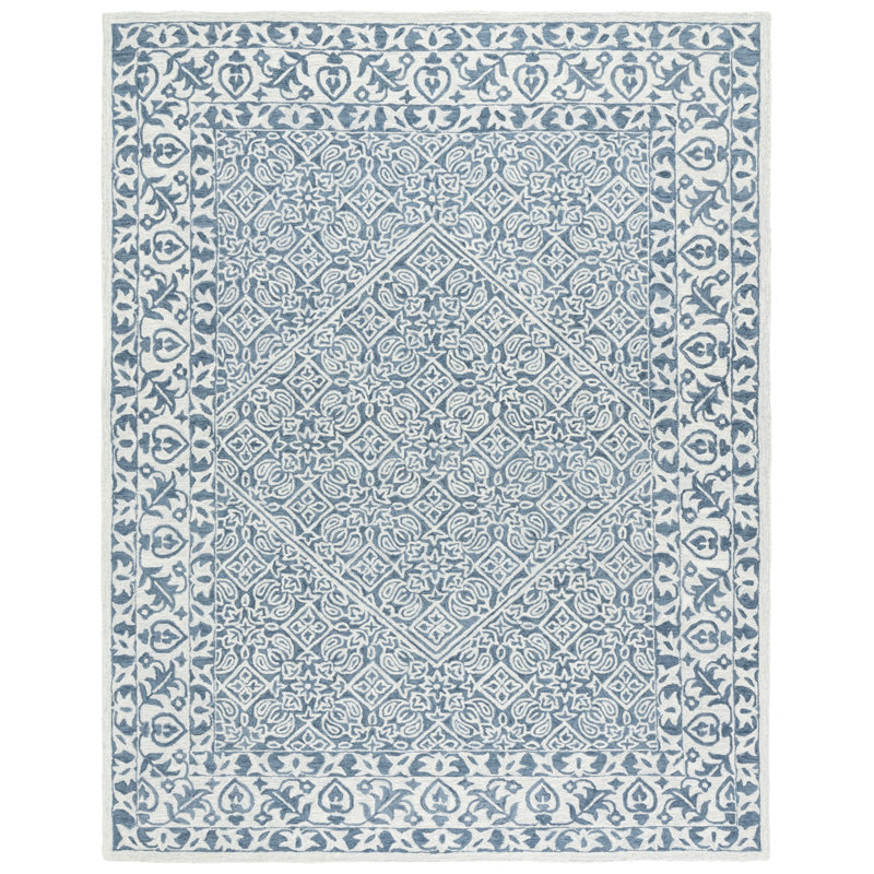 Dip Dye Hand Tufted Wool/Cotton Oriental Rug in Ivory/Blue, Rectangle 4" x 6"