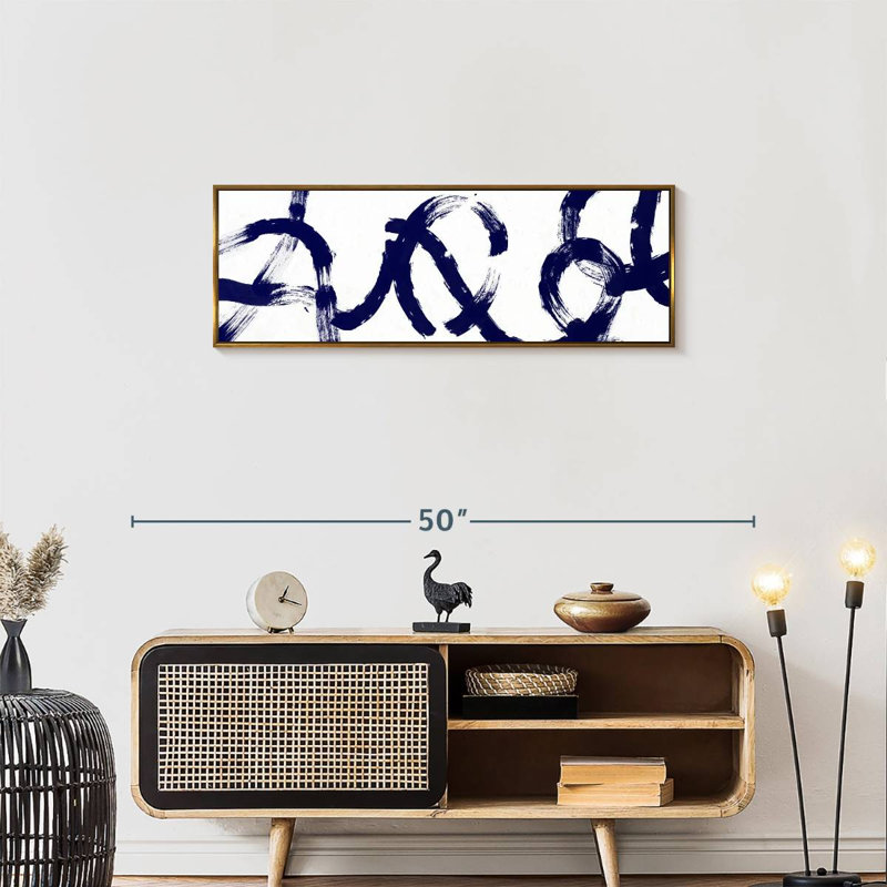 Coups d'un bleu profond, Cadre flottant doré, 37" X 13"