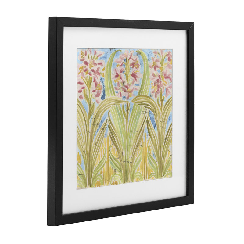 «Palau Tile Florals», reproduction sous verre encadrée, design par June Erica Vess, Cadre noir minuit, H 16 po x l 16 po
