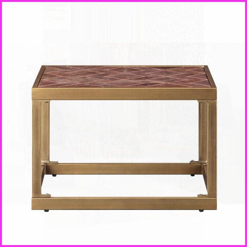 Table basse rétro en cuir fleur brun - Assemblage facile Rangement polyvalent pour le salon