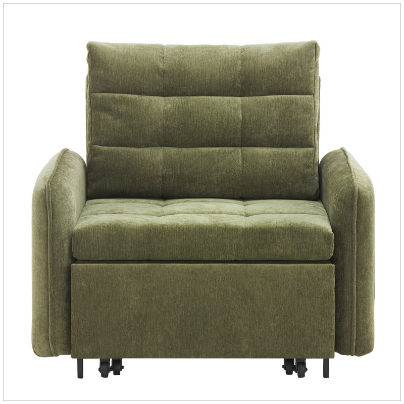 3-in-1 Sleeper Chair Bed, 80" Extra Long Pull Out Sleeping Lounge With Charging, Green
