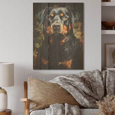 Rottweiler Resilience I - Art mural en bois de chien sur bois de pin naturel