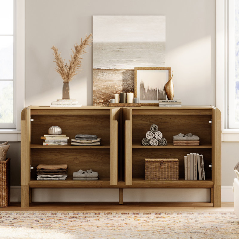 Adora Mid-Century 63" Wood Sideboard Buffet Cabinet With Storage, Modern Credenza With Doors And Adjustable Shelves For Kitchen Living Room, Dining Room