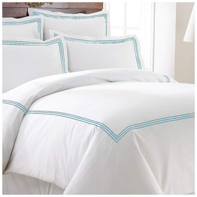 400TC Cotton Triple Embroidery Sateen Solid Duvet Cover Set