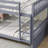 Full Over Full Rubber Wood Bunk Bed With Trundle, Ladder And Guardrails, Convertible To 2 Full Size Beds, With Twin Size Trundle,Grey