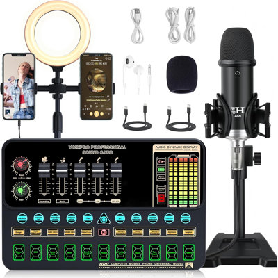 Podcast Equipment Bundle, Recording Studio Package Perfect for Recording, Broadcasting, Live Streaming, V10XPRO Voice Changer with Pro BM-800 Microphone