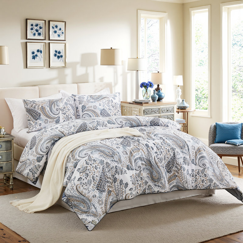 Ensemble d'édredon gris à motif cachemire 3 pièces 100% coton à motif cachemire gris toutes saisons
