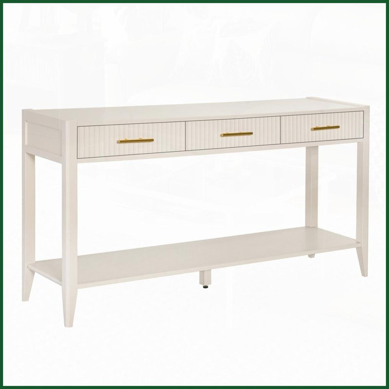 60" Beige Farmhouse Coffee Table with 3 Drawers &amp; Shelf, Easy-Clean Console for Entryway/Living Room, Beige