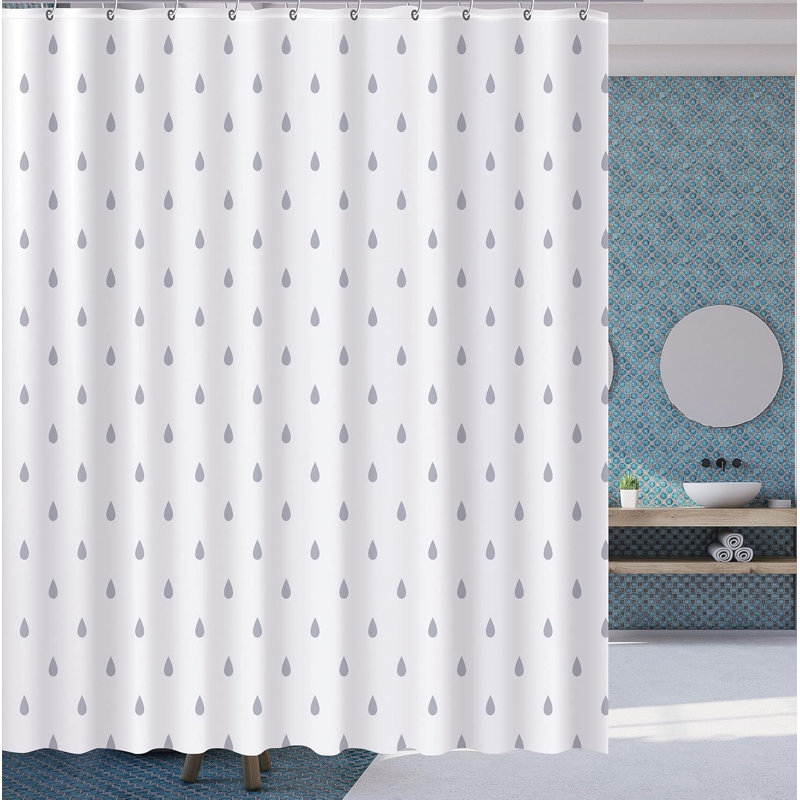 72×72in Water Droplet Shower Curtain, Anti-Mould Washable Fabric with 12 Hooks, Grey Raindrops