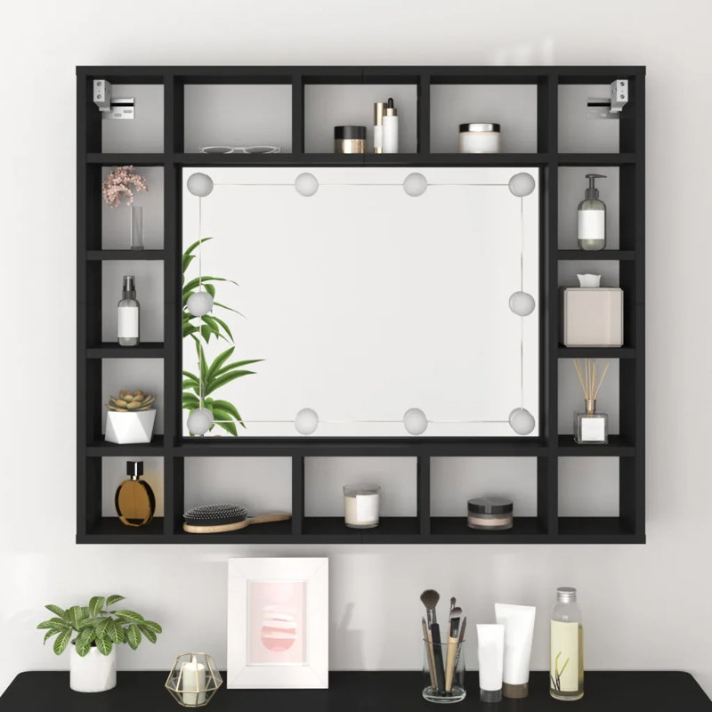 Ivenita Flat Makeup / Shaving Mirror with Shelves, Black