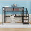 Lit mezzanine en métal avec bureau, escalier de rangement, lumières DEL et ports USB-667142655