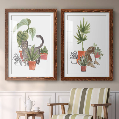 «Purrfect Plants I», reproduction encadrée de qualité supérieure - prête à être accrochée