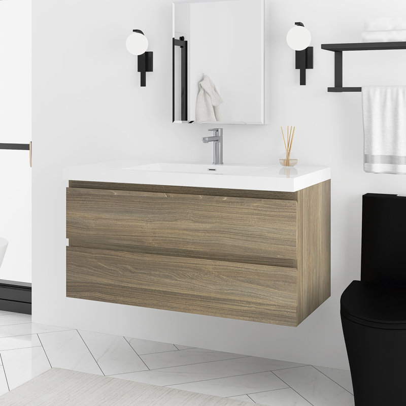 Meuble-lavabo flottant 42 po avec lavabo, Gris