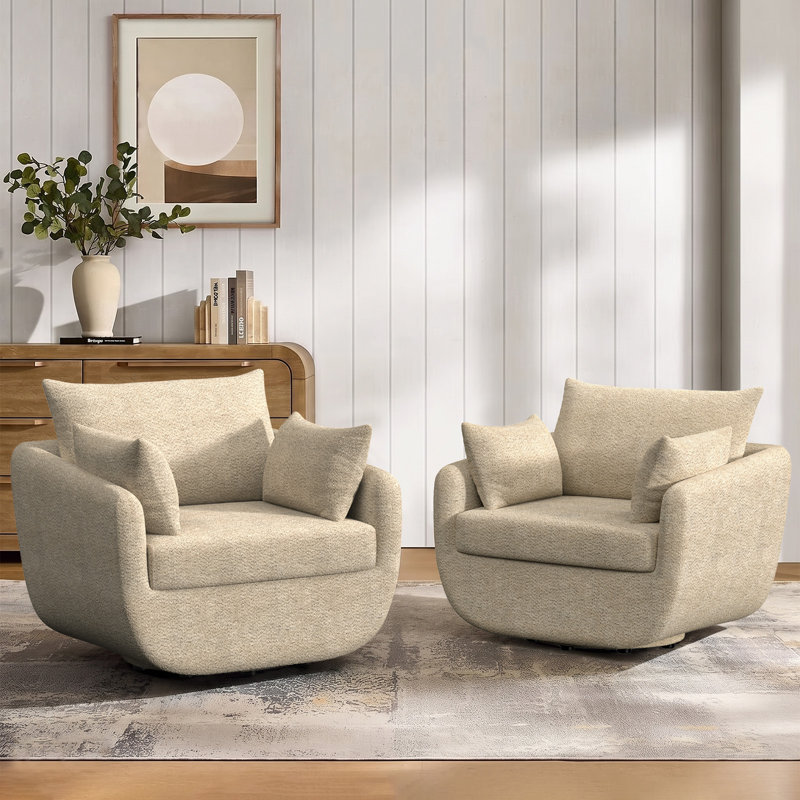 Rayel 40 "Width Swivel Single Chair Sits Deep And Comfortable, Camel Polyester