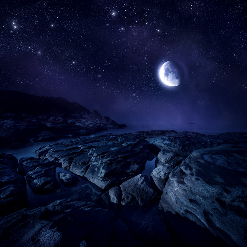 Night Shot Of Sea And Rocks by Da-kuk - Wrapped Canvas Print, 20cm H x 30cm W x 3.8cm D