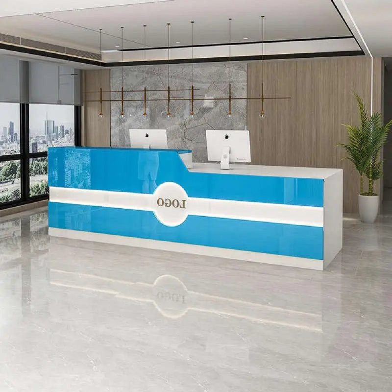 Namarta L-Shaped Executive Desk, White/Blue, Right