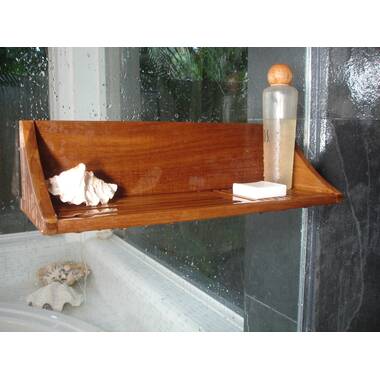 Wooden shower rack hanging on wall or glass wall