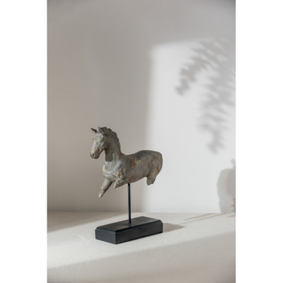 14X4.5X17" Antique Horse Statue On Stand
