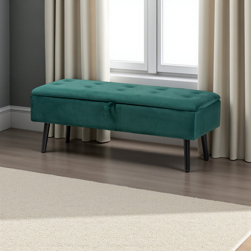 Banc de rangement en velours Quain H 15,76 po x l 42,2 po x P 15,42 po Quain, Vert