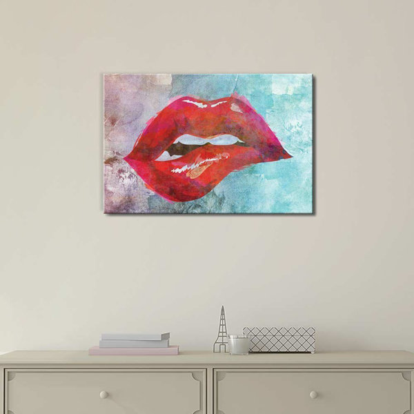 IDEA4WALL Painting Of A Lip Bite On A Watercolored On Canvas Print ...