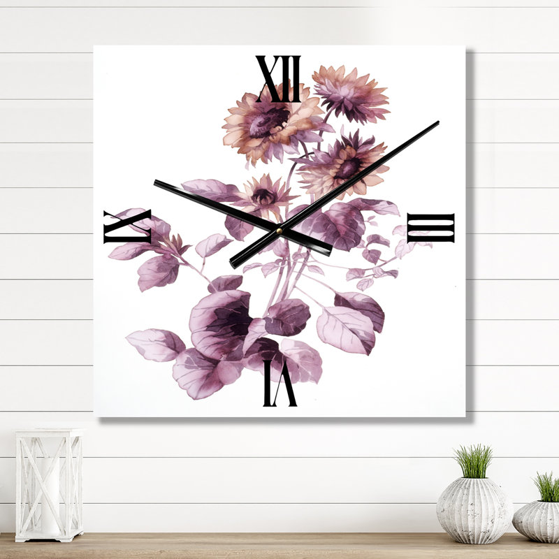 Horloge murale mauve Wildflowers III, Moyen