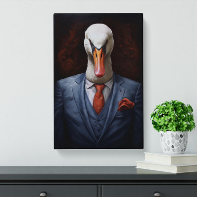 Swan in a Suit Painting - Wrapped Canvas
