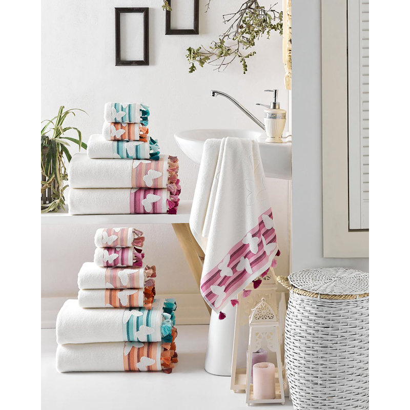 Butterfly 6 Piece Turkish Cotton Towel Set, Peach