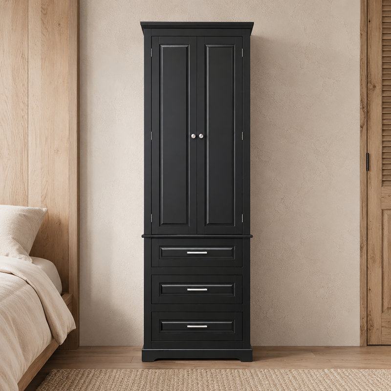 Coster Freestanding Tall Storage Bathroom Linen Cabinet With Metal Handles, Black